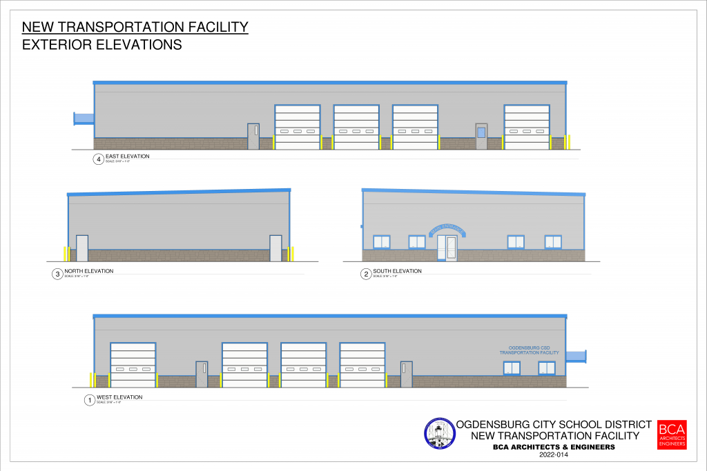 elevations and renderings of proposed construction of new transportation center