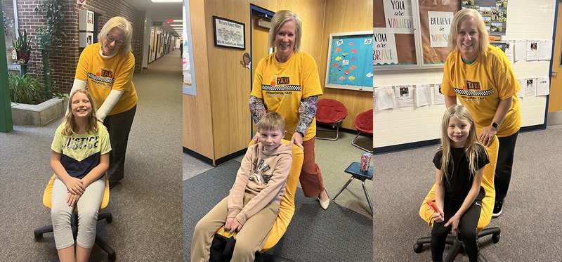 Images of Principal pushing student around in chair