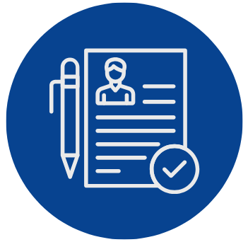 an icon of a pen and job application inside a blue circle
