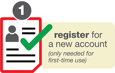 text reading: "register for an account (only needed for first-time use)"