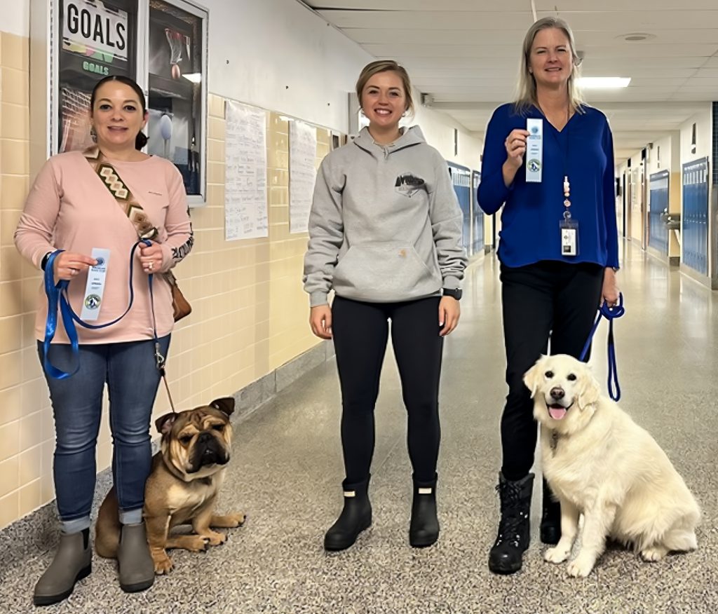 therapy dogs in the hallway at Ogdensburg CSD
