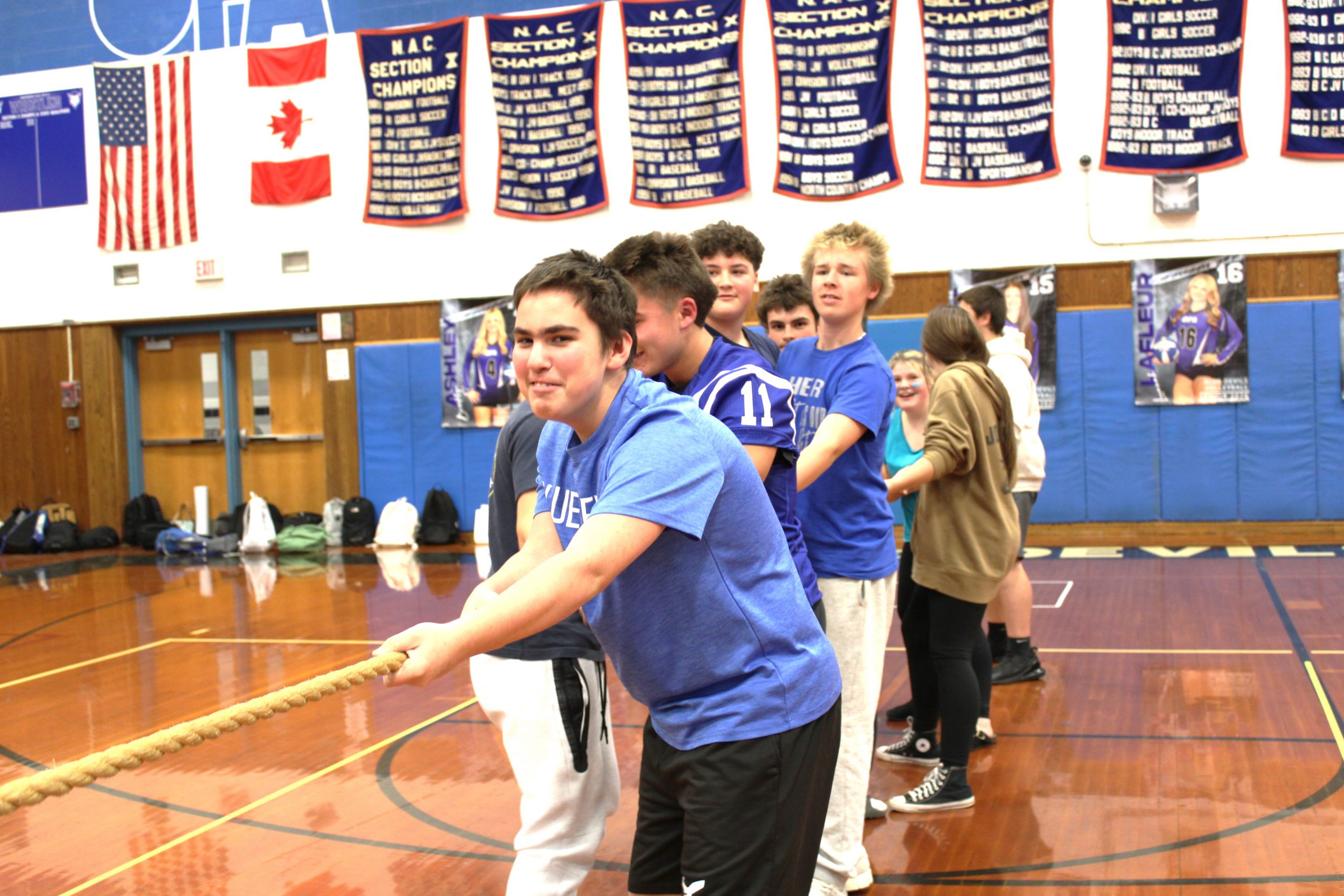 Students playing tug of war