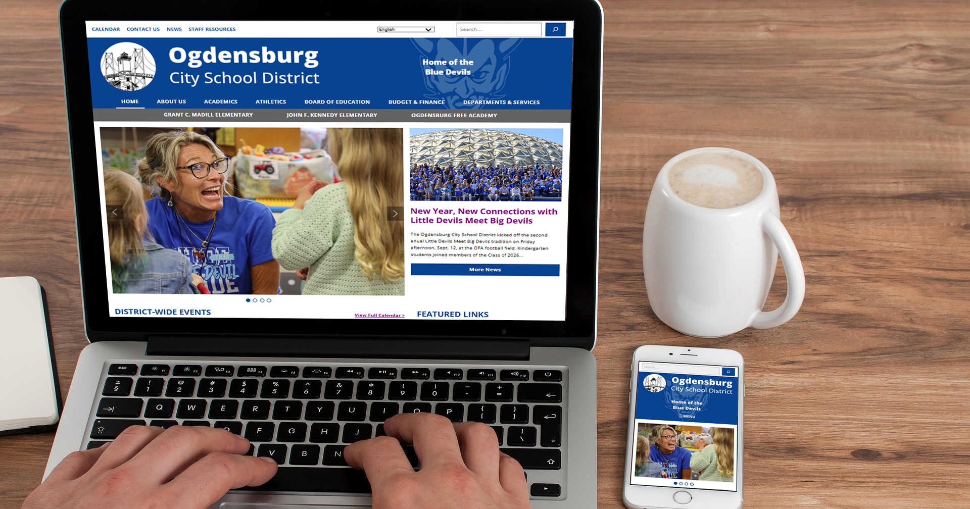 A computer displaying the school website.