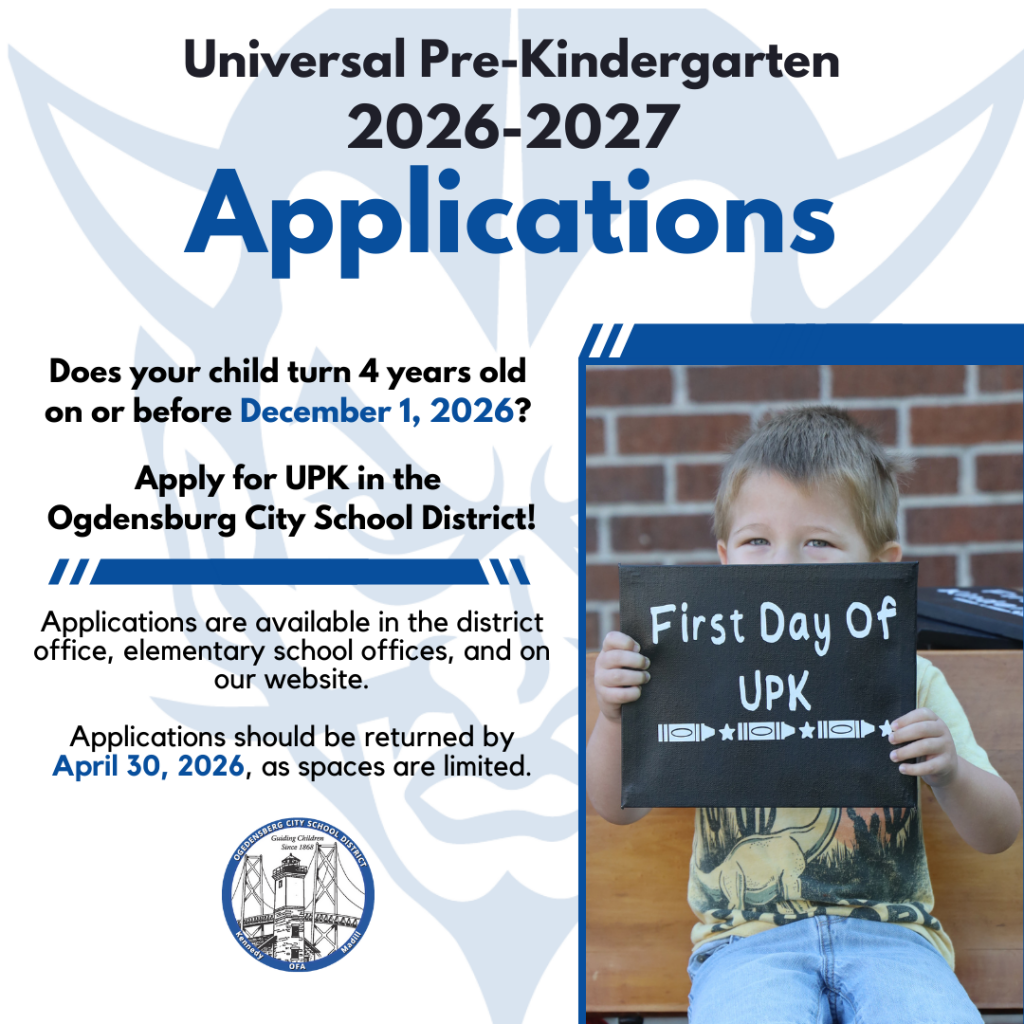 2026-2027 Universal Pre-Kindergarten Applications for Ogdensburg City School District