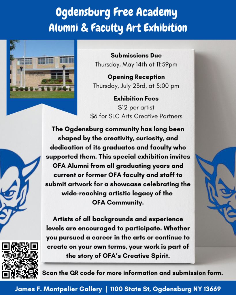 Ogdensburg Free Academy Alumni & Faculty Art Exhibition with Blue Devil logos